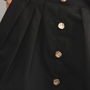 Anthropologie Black A-Line Skirt with Gold Buttons